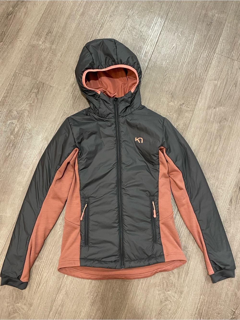 Kari Traa Solveig Jacket Hooded Hiking Jacket in Grey and Peach
